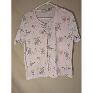 Carolyn Taylor Pink Floral Button Front Short Sleeve Top Size‎ Large